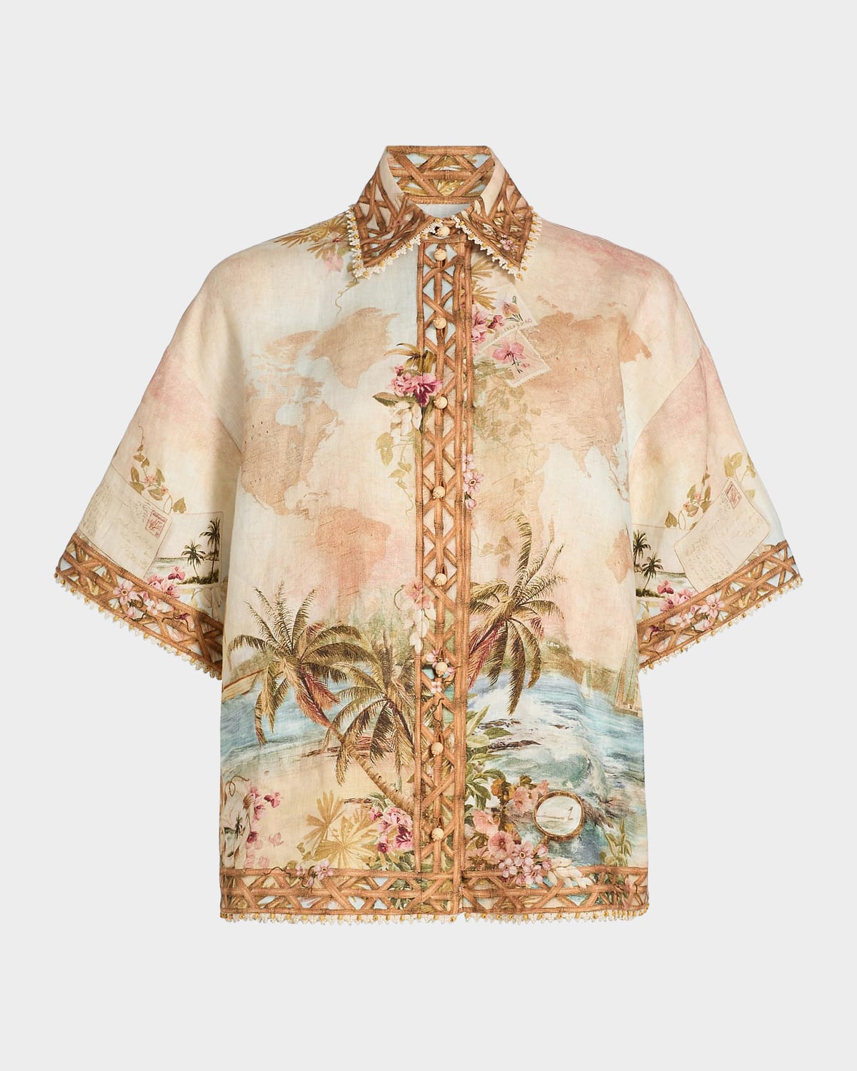 Zimmermann Mahon Island Print Linen Shirt