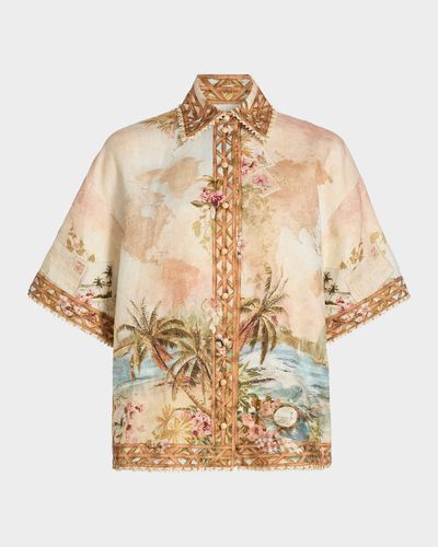Zimmermann Mahon Island Print Linen Shirt