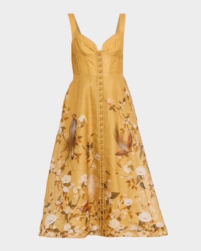 Zimmermann Momentum Printed Linen Corded Midi Dress