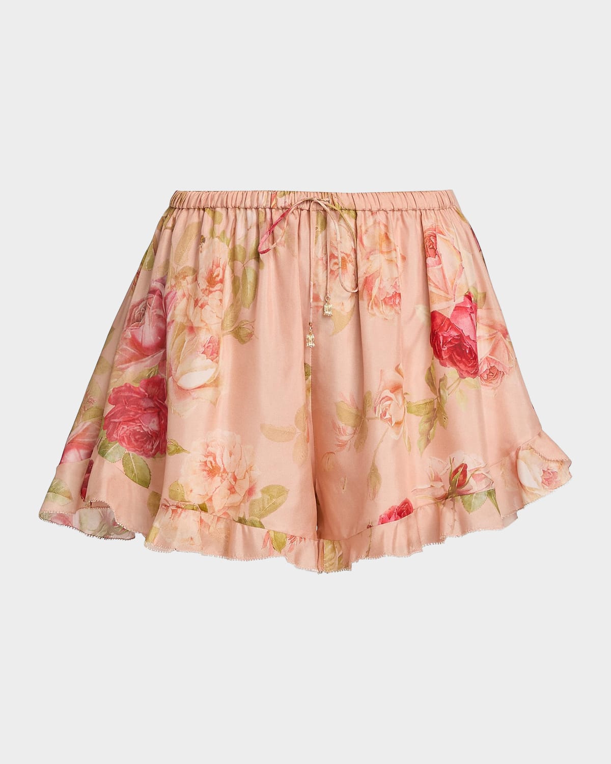 Zimmermann Roselight Floral Silk Frill Shorts