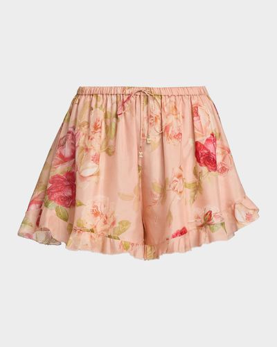 Zimmermann Roselight Floral Silk Frill Shorts