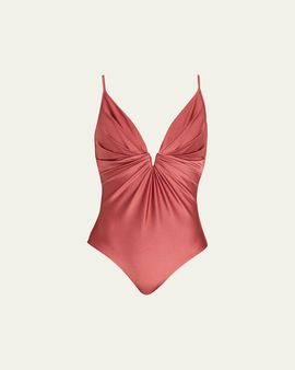Zimmermann Solstice Tuck Plunge One-Piece Swimsuit