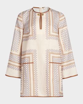 Zimmermann Split V-Neck Linen Tunic Mini Dress