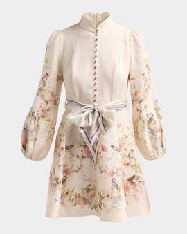 Zimmermann Valiant Floral Linen Button Mini Dress