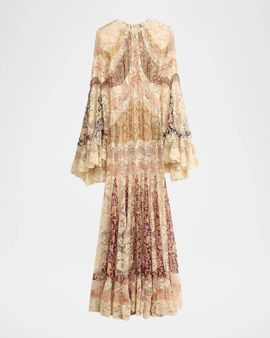 Zimmermann Valiant Floral Silk Patchwork Gown