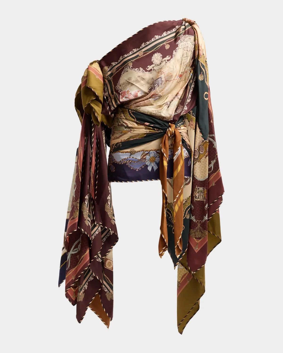 Zimmermann Valiant Printed Silk Draped Scarf Mini Dress