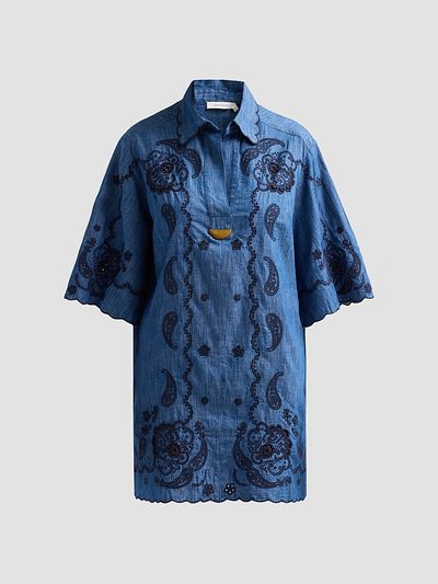 Zimmermann Women's Aster Embroidered Denim Mini Dress