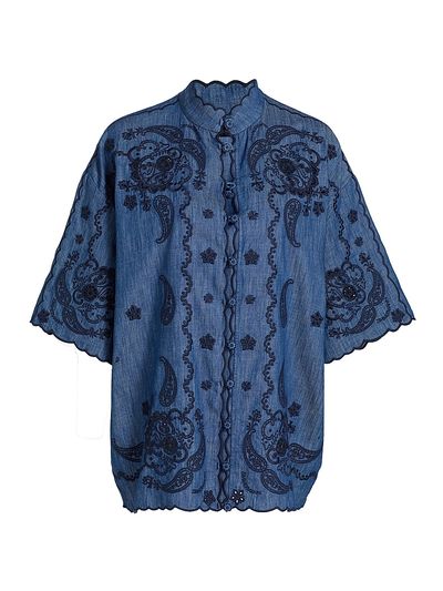 Zimmermann Women's Aster Embroidered Denim Shirt