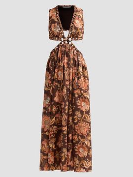 Zimmermann Women's Aster Floral Cut Out Midi Dress