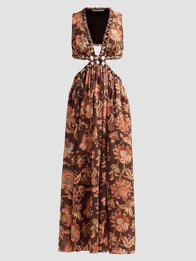 Zimmermann Women's Aster Floral Cut Out Midi Dress