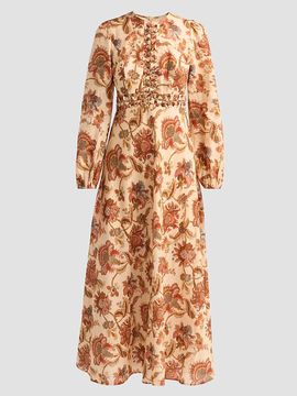 Zimmermann Women's Aster Floral Linen Knot Detail Maxi Dress