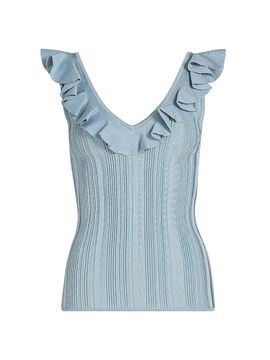 Zimmermann Women's Aster Metallic Rib-Knit Frill Top