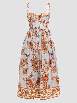 Zimmermann Women's Aster Printed Corset Midi Dress