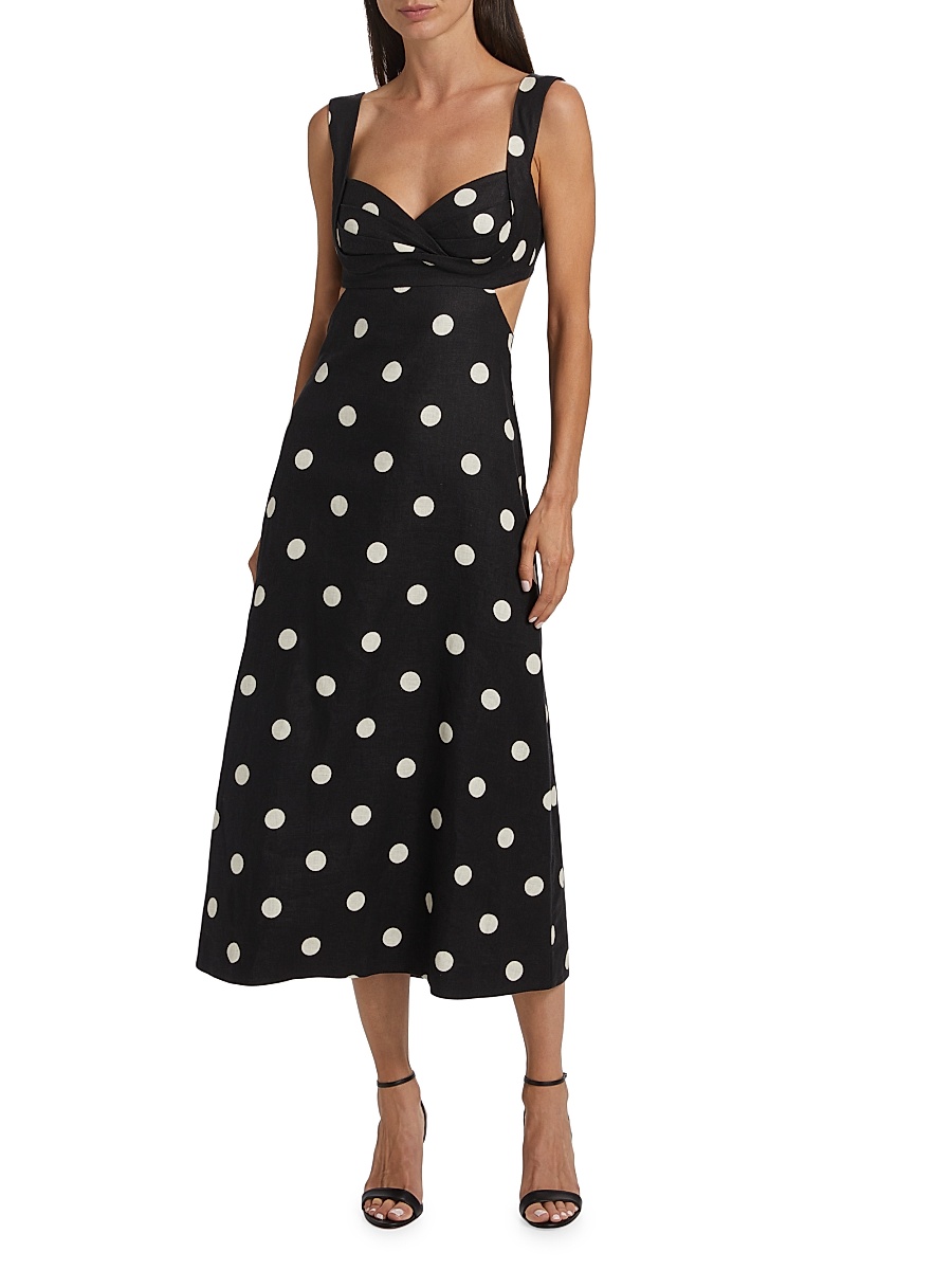 zimmermann crush polka dot linen midi dress Zimmermann Crush Polka-dot Linen Midi Dress In Multi