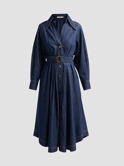 Zimmermann Women's Denim Belted Midi Shirtdress