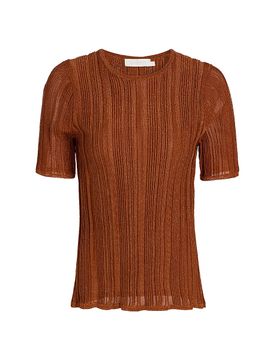 Zimmermann Women's Indra Metallic Rib-Knit T-Shirt