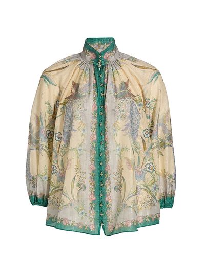 Zimmermann Women's Indra Peacock Cotton-Silk Billow Blouse
