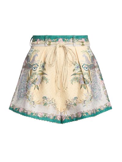 Zimmermann Women's Indra Peacock Linen Tuck Shorts