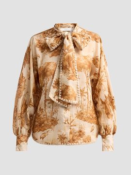 Zimmermann Women's Indra Printed Tieneck Blouse