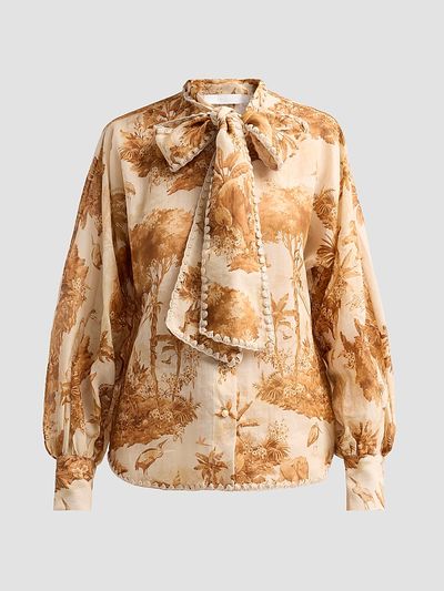 Zimmermann Women's Indra Printed Tieneck Blouse