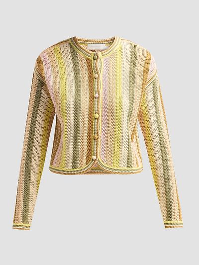 Zimmermann Women's Indra Striped Crochet Cotton Cardigan