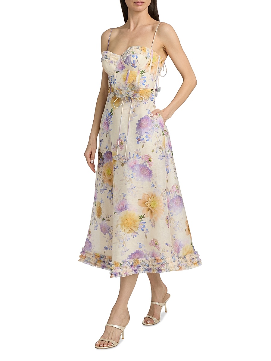 zimmermann ruffled floral midi dress ZIMMERMANN Harmony Tiered Ruffled Floral-Print Linen And Silk-Blend Midi Dress