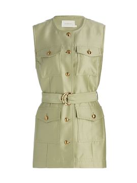 Zimmermann Women's Luna Tie-Waist Wool-Silk Utility Vest