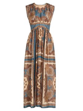 Zimmermann Women's Mahon Printed Silk Waisted Maxi Dress