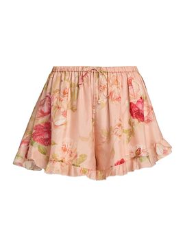 Zimmermann Women's Roselight Floral Silk Frill Shorts