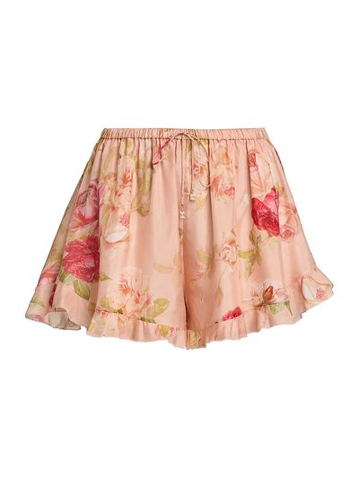 Zimmermann Women's Roselight Floral Silk Frill Shorts