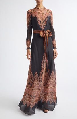 Zimmermann Zimmermann Ascent Paisley Print Long Sleeve Linen & Silk Dress