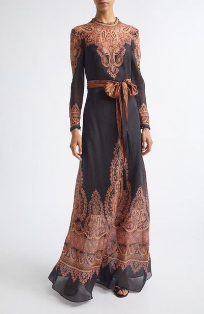 Zimmermann Zimmermann Ascent Paisley Print Long Sleeve Linen & Silk Dress