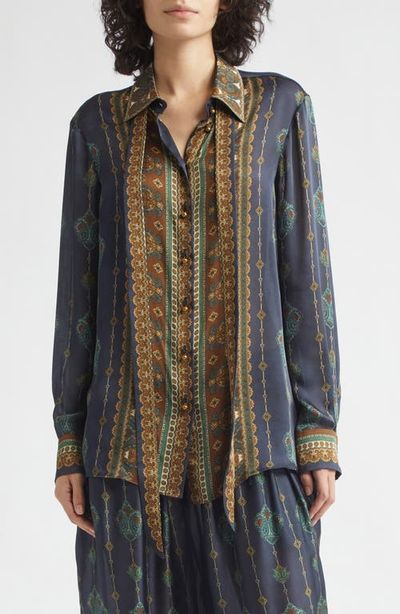 Zimmermann Zimmermann Ascent Print Silk Satin Scarf Button-Up Shirt