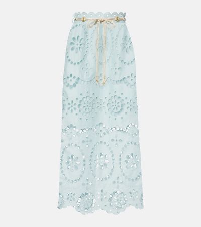 Zimmermann Zimmermann Awaken embroidered linen midi skirt