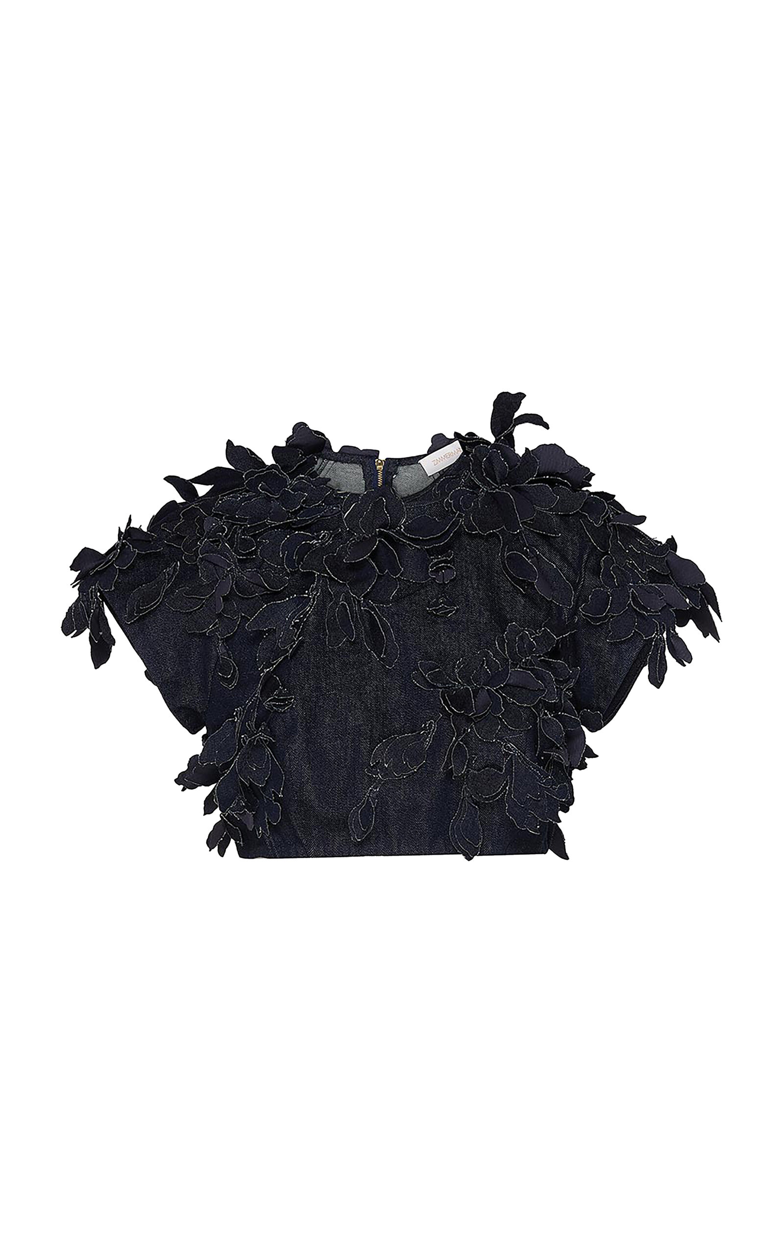 Zimmermann Zimmermann Becoming Applique Denim Silk Crop Top