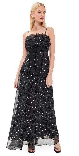 Zimmermann Zimmermann Frill Pleated Midi Dress Black Dot