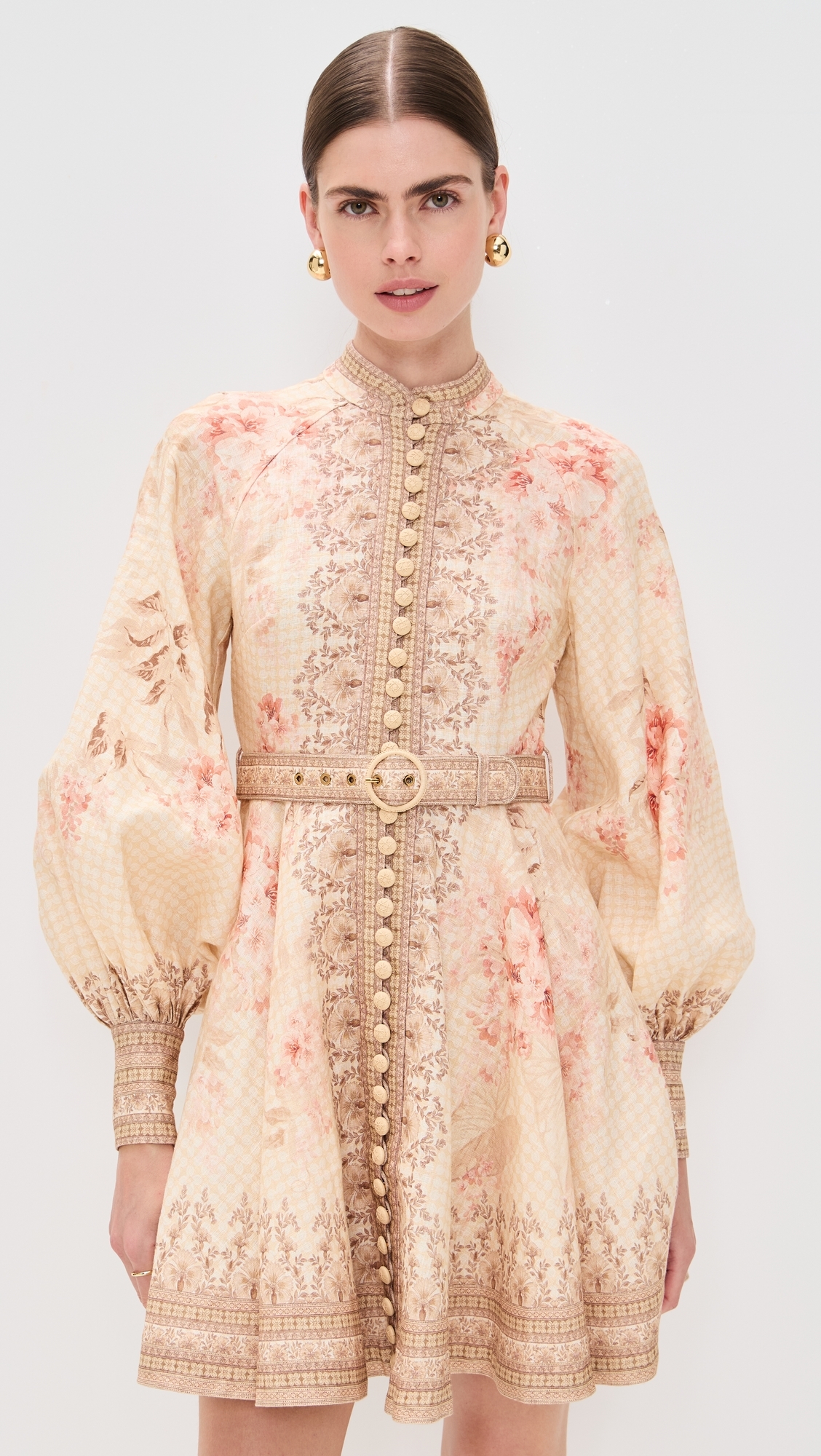 Zimmermann - Illuminate Buttoned Mini Dress Coral Floral 1