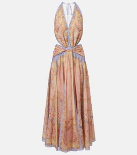 knee length dresses for ladies Zimmermann Natura Draped Midi Dress in Coral Azalea