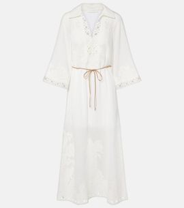 navy blue dress for baby girl ZIMMERMANN Tama Asymmetric Open-Back Embellished Linen And Silk-Blend  Organza Gown main image 0