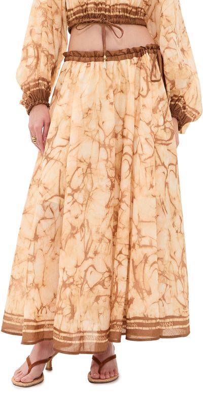 Zimmermann Zimmermann Indra Midi Skirt Chocolate Tie Dye