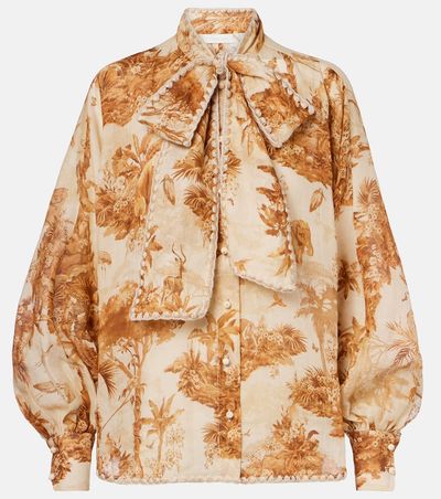 Zimmermann Zimmermann Indra printed tie-neck ramie blouse
