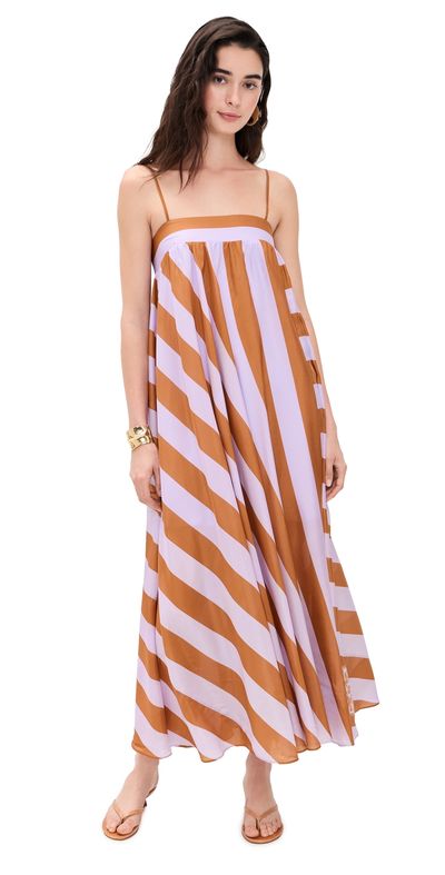 Zimmermann Zimmermann Indra Stripe Silk Maxi Dress Lilac Tan