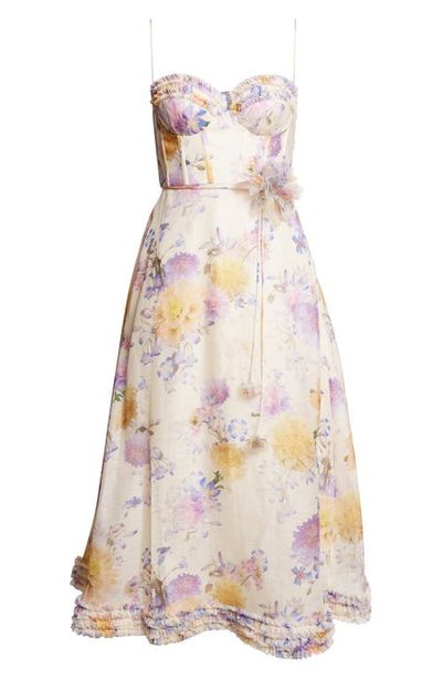 Zimmermann Zimmermann Luna Ruffle Linen & Silk Corset Midi Dress