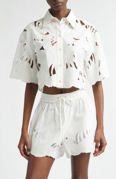 Zimmermann Zimmermann Mahon Embroidered Cotton Crop Shirt