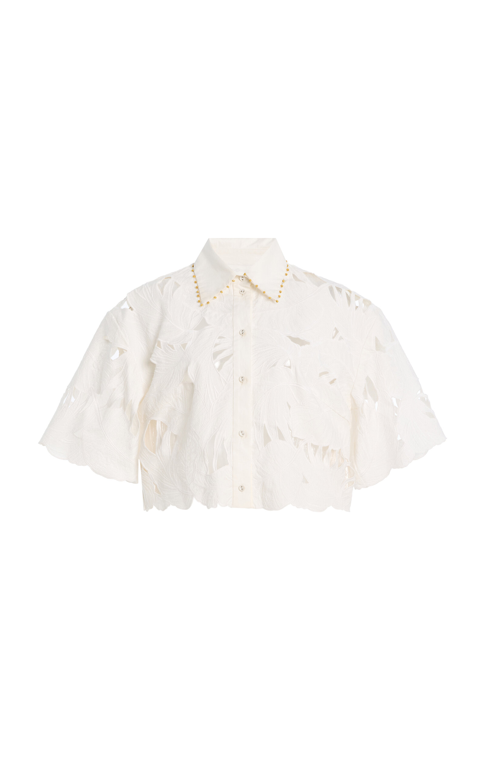 Zimmermann Zimmermann Mahon Embroidered Cotton Cropped Shirt