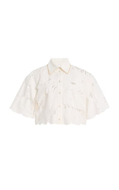 Zimmermann Zimmermann Mahon Embroidered Cotton Cropped Shirt