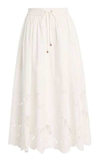 Zimmermann Zimmermann Mahon Embroidered Cotton Midi Skirt