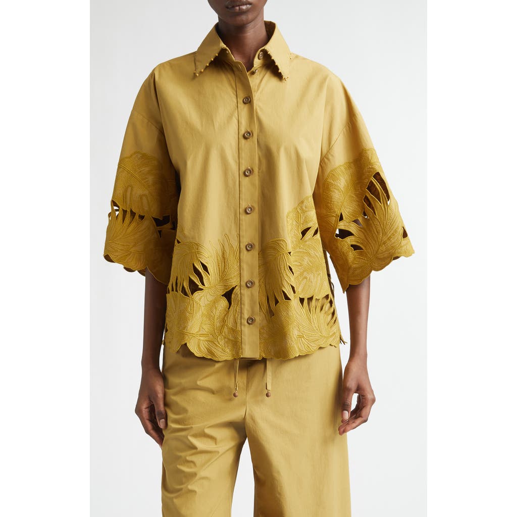 Zimmermann Zimmermann Mahon Oversize Embroidered Cutwork Cotton Button-Up Shirt