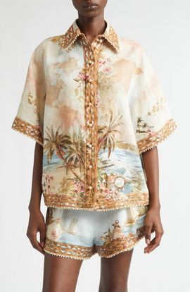 Zimmermann Zimmermann Mahon Print Linen Button-Up Shirt
