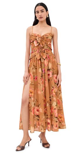 Zimmermann Zimmermann Mahon Tie Front Midi Dress Tan Hibiscus